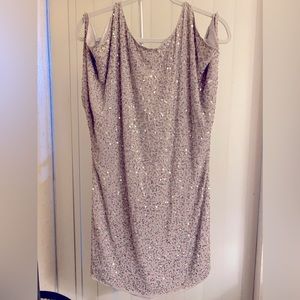 Aidan Mattox dove grey silver beaded silk shift dress sz 2